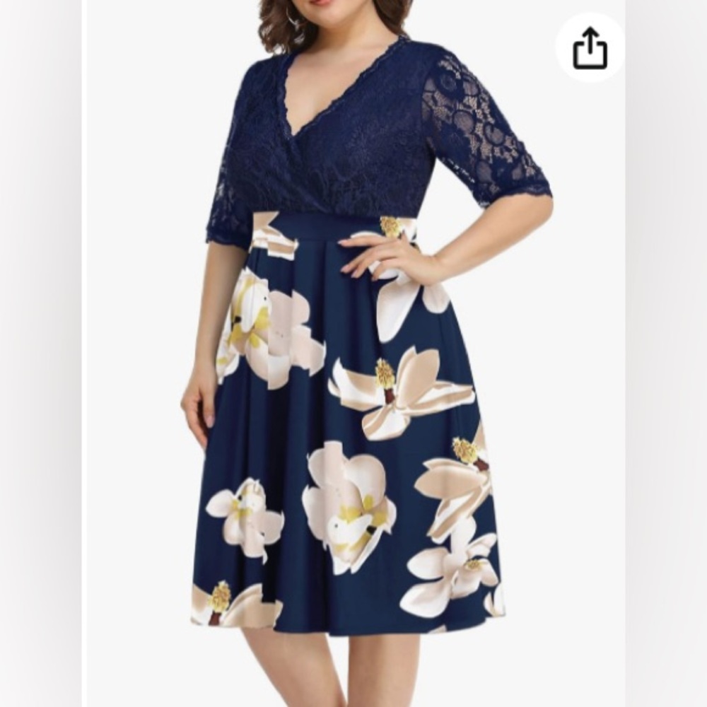 NWT Pinup Fashion Elegant Navy Floral Lace Dress